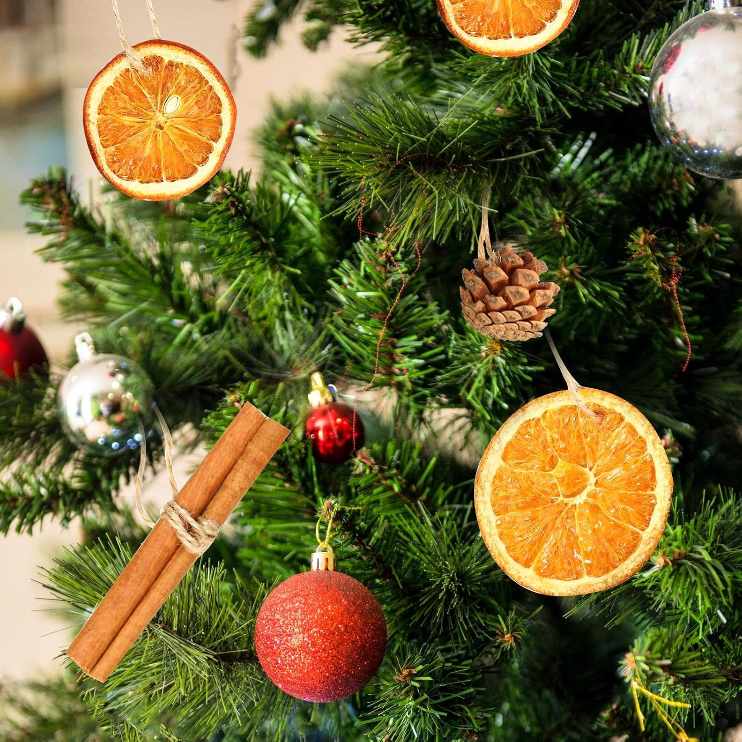 Natural Dried Orange Slices Christmas Ornaments Set by [Brand Name] - 31 Pcs with Cinnamon Sticks & Pinecones for Rustic Holiday Decor