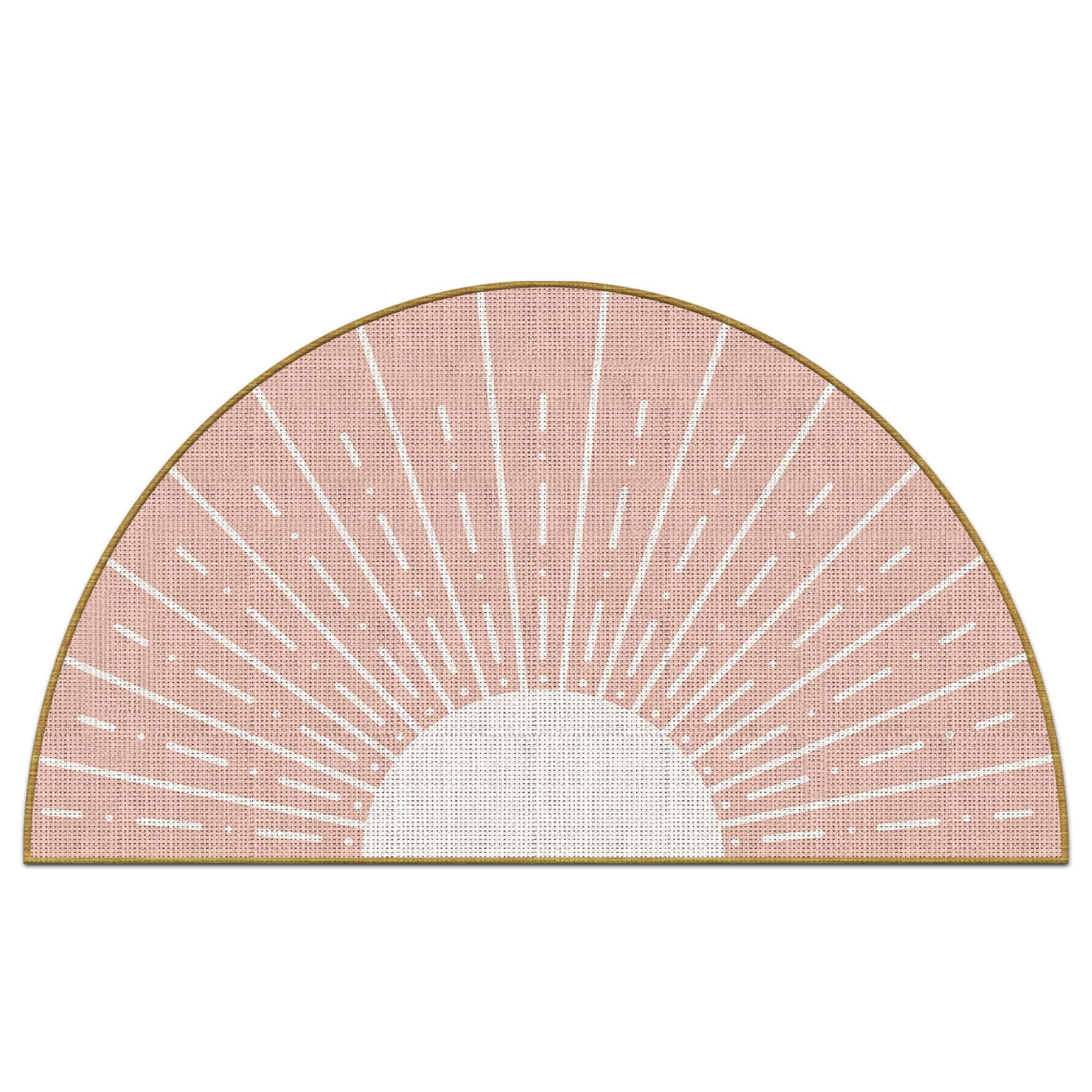 Mingnei Pink Boho Linen Doormat for Home, Kitchen, Girls Room Entrance - Bohemian Style, Mid Century Modern, Indoor/Outdoor Welcome Mat 30x17