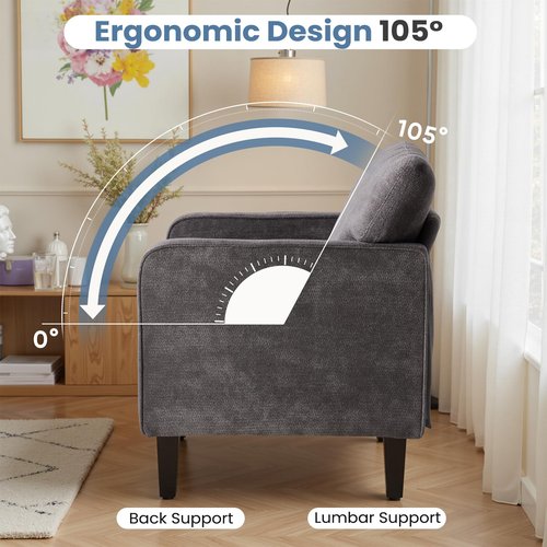 DUMOS Modern Accent Chairs for Living Room, Corner Chairs for Adults, Reading Chair with Armrest and Backrest, Comfy Lounge Chairs for Bedroom Reception Waiting Room, Dark Grey
