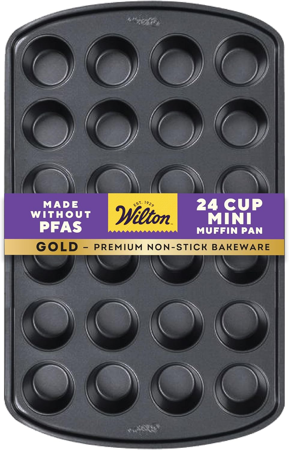 Wilton Gold Non-Stick Mini Muffin Pan | PFAS-Free Bakeware for Perfect Cupcakes & Muffins - 24 Cups, 16 x 10 x 1 Inch