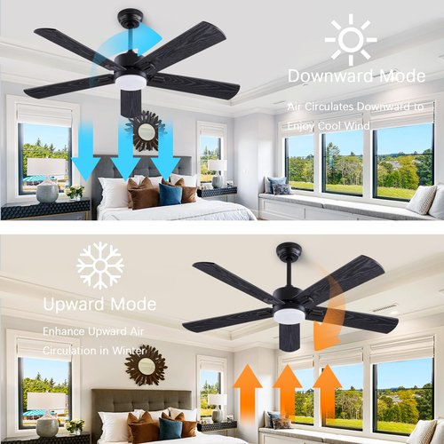 QUTWOB 52" Ceiling Fans with Light and Remote,Farmhouse 5 Blades Quiet Reversible DC Motor Ceiling Fans for Modern Indoor/Outdoor/Patio/Living Room/Bedroom(Black/Walnut)