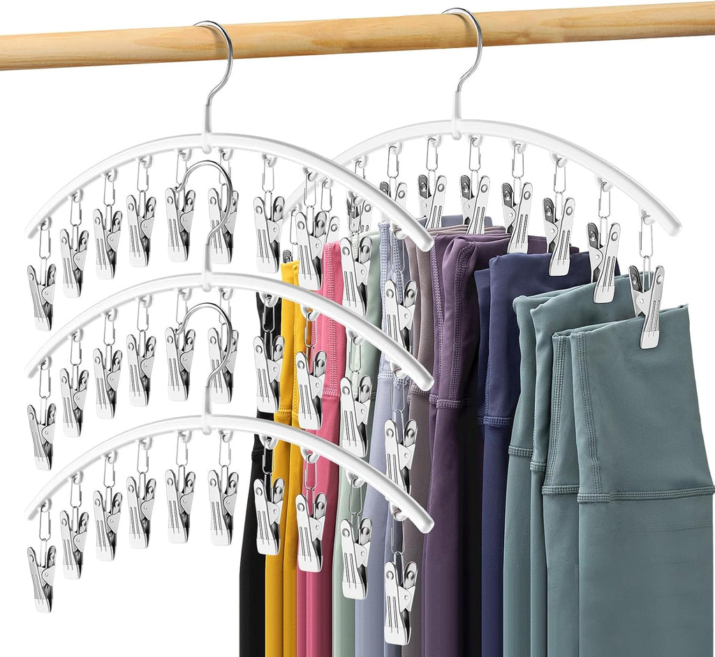 Skiennix Legging Organizer - Space-Saving Metal Yoga Pants Hanger with 10 Clips - 4 Pack, White