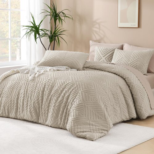 Andency Oversized King Comforter 120''x98'', 3 Pieces Oatmeal Soft Boho Bedding Set & Collections, All Season Farmhouse Tufted Fluffy Bed Set (1 Comforter, 2 Pillowcases)