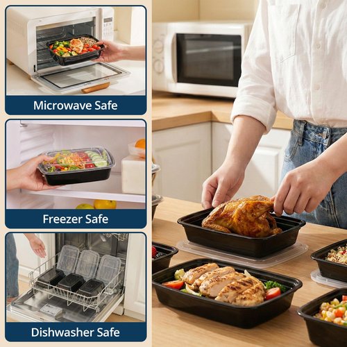 TIYA Food Containers - 28 oz Bulk 150 Pack with Lids - Rectangular Plastic To-Go Containers - Reusable, Microwavable, Dishwasher Safe - Leak-Proof for Meal Prep - BPA-Free