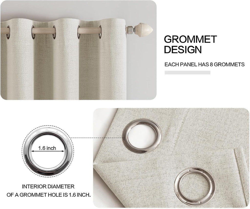 MIULEE Linen Curtains - 100% Blackout Thermal Insulated Drapes | Light Cream, 52x84 Inch (2 Panels)