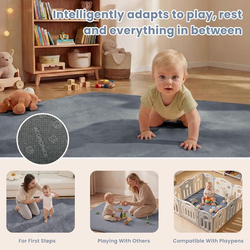 ACOMOPACK Baby Play Mat - 1.3" Thick Memory Foam, Water-Repellent, Non-Slip Velvet Rug | 50x50" Grey