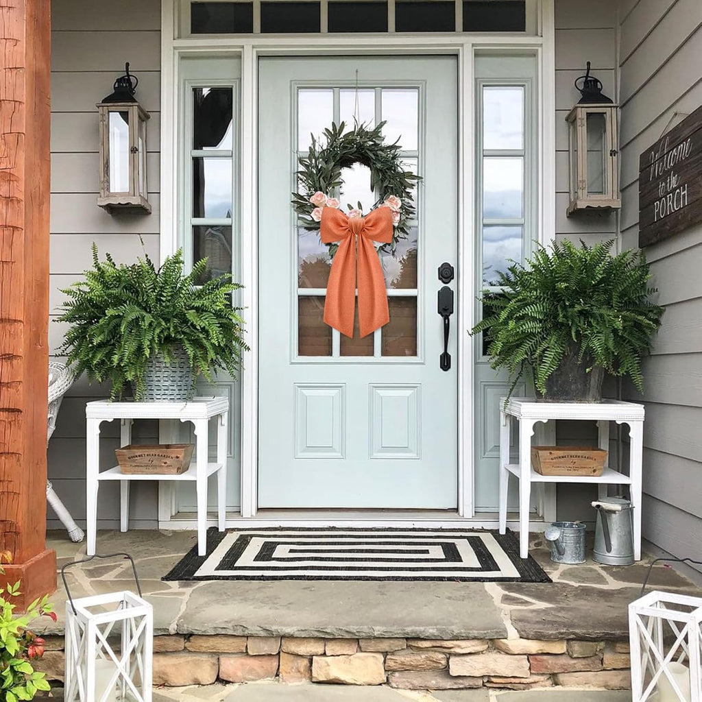 Skiennix Orange Wreath Sash - 2 Pcs Linen Ribbon Bow for Fall Yard & Porch Decor