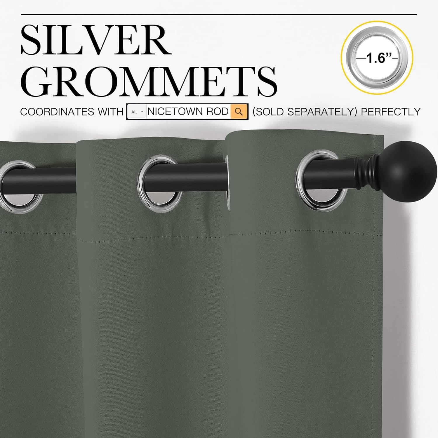 NICETOWN Blackout Curtain Panel - Thermal Insulated Grommet Drapes for Living Room | 55 x 78-Inch, Dark Mallard (1 Pair)