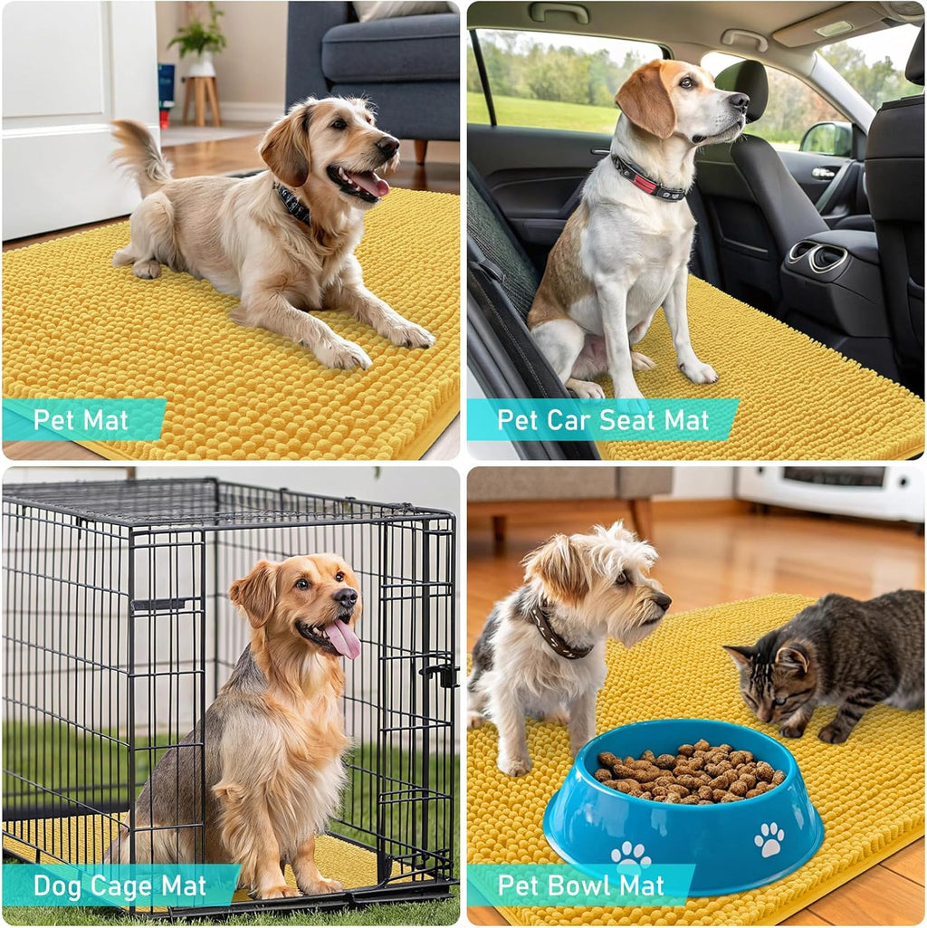 OLANLY Dog Door Mat - Absorbent Non-Slip Chenille Mat for Muddy Paws | 35x24 Inches, Yellow