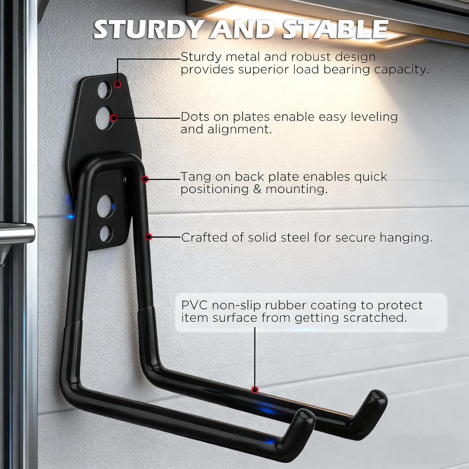 Skiennix Heavy Duty Garage Storage Hooks - Solid Steel Wall Mount Set with Anti-Slip Coating | 20 Pack for Ladders, Bikes & Tools