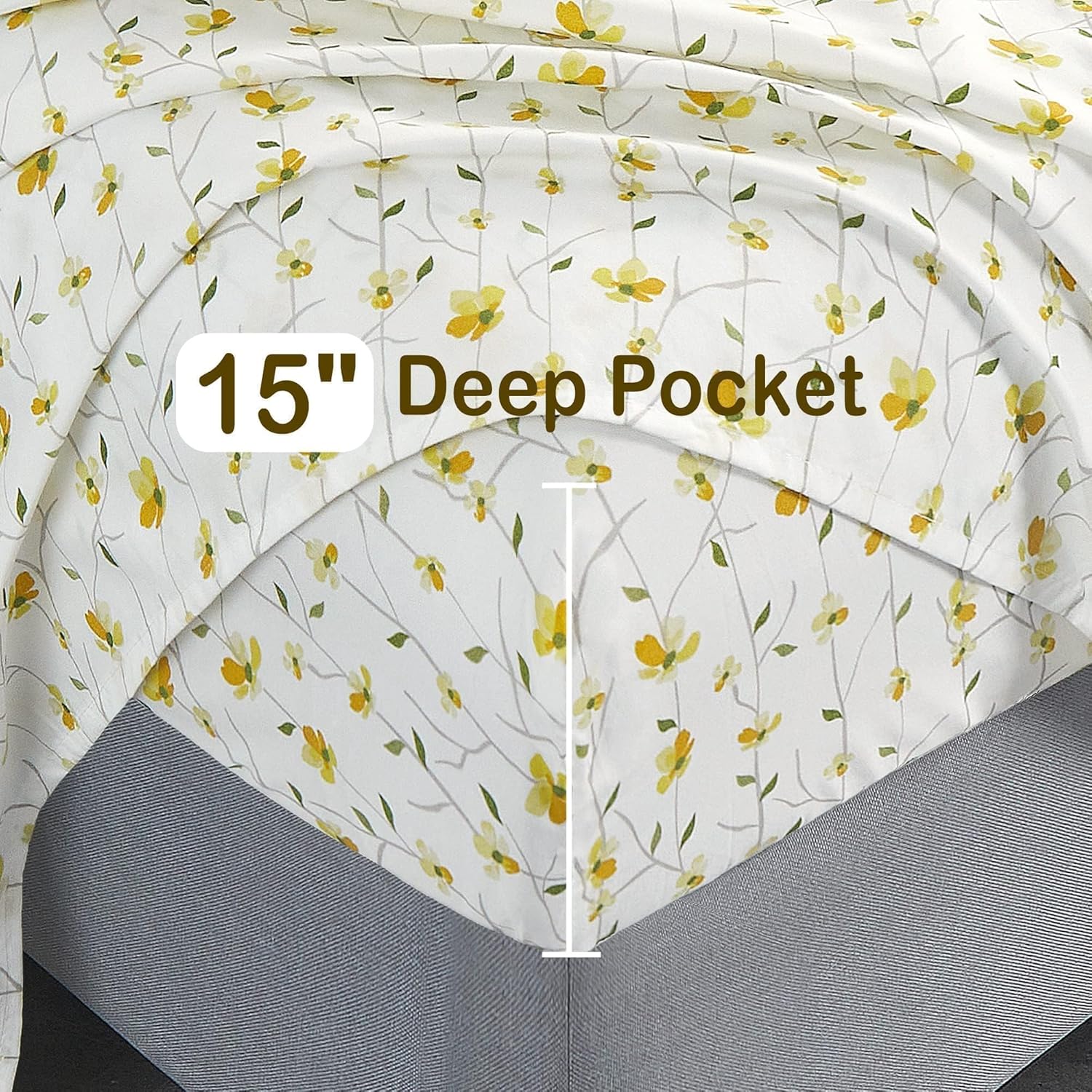Softan Queen Size Floral Bed Sheets - 4-Piece Microfiber Set with 15" Deep Pockets & Corner Straps