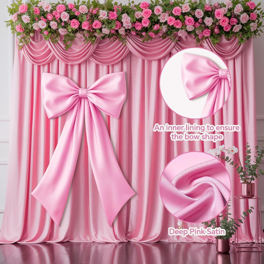 Skiennix Pink Bow Decor - 2 Pack Large & Small Coquette Wall Backdrop for Valentine's Day & Showers