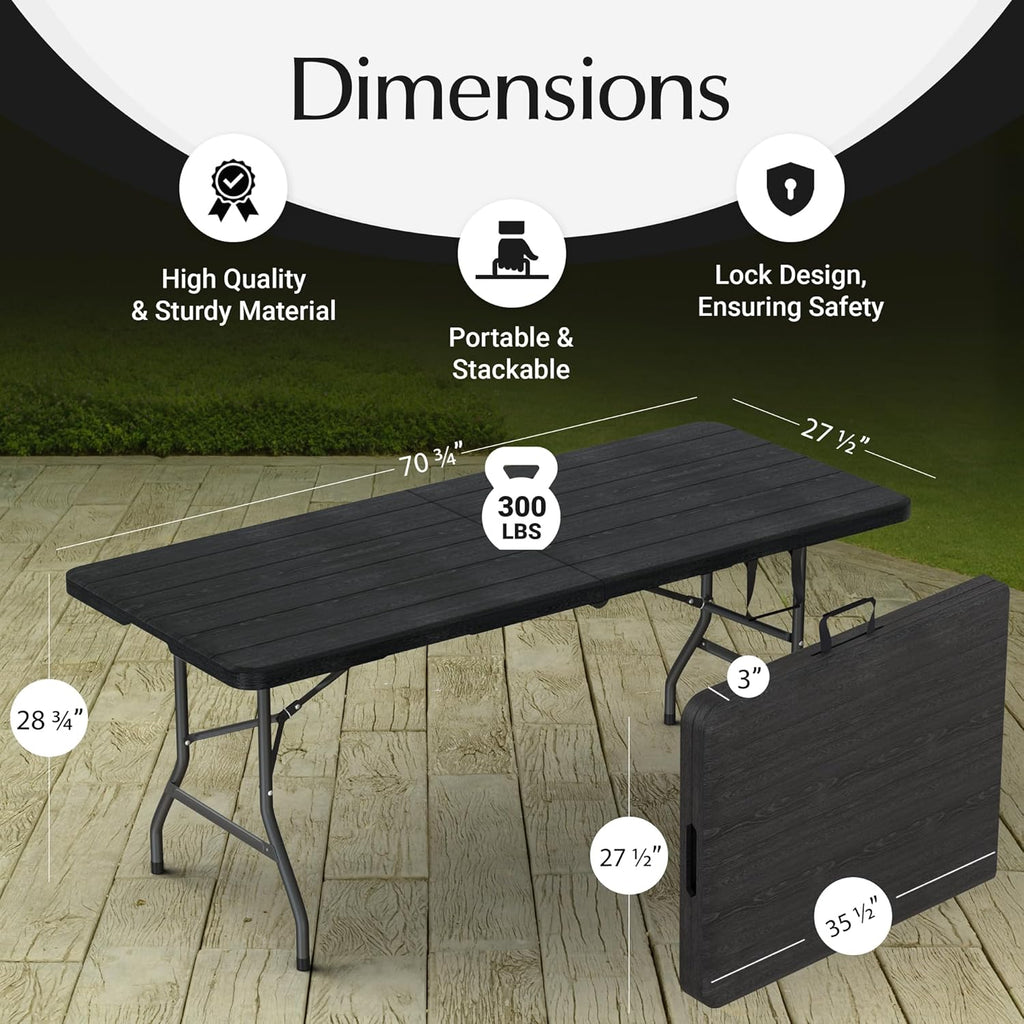 6FT Heavy Duty Folding Table by [Brand Name] - Portable with Built-In Handle & Steel Legs | Ideal for Events, Picnics, and Camping
