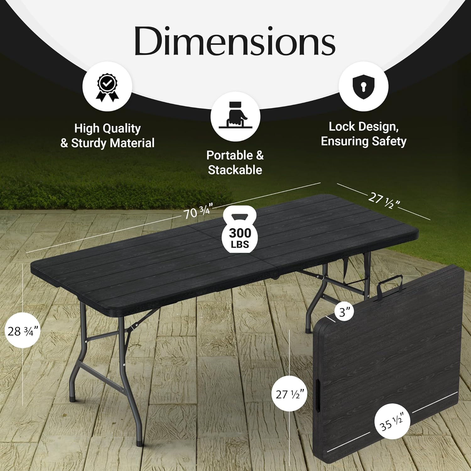 6FT Heavy Duty Folding Table by [Brand Name] - Portable with Built-In Handle & Steel Legs | Ideal for Events, Picnics, and Camping