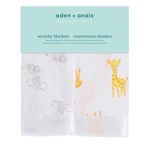 aden + anais Essentials Issie Security Blankets, Super Soft 100% Cotton Muslin, 2 Pack, Safari Babes