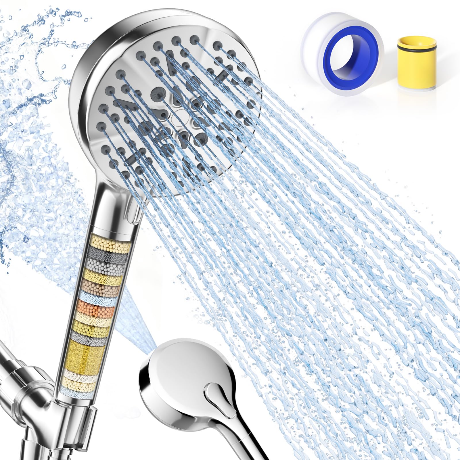 Teviora Filtered Shower Head with Handheld – High Pressure Hand Held Shower Head for Hard Water with Filters, 79" Long Hose & Powerful Wide Fan Spray, Removes Chlorine and Impurities (Chrome)