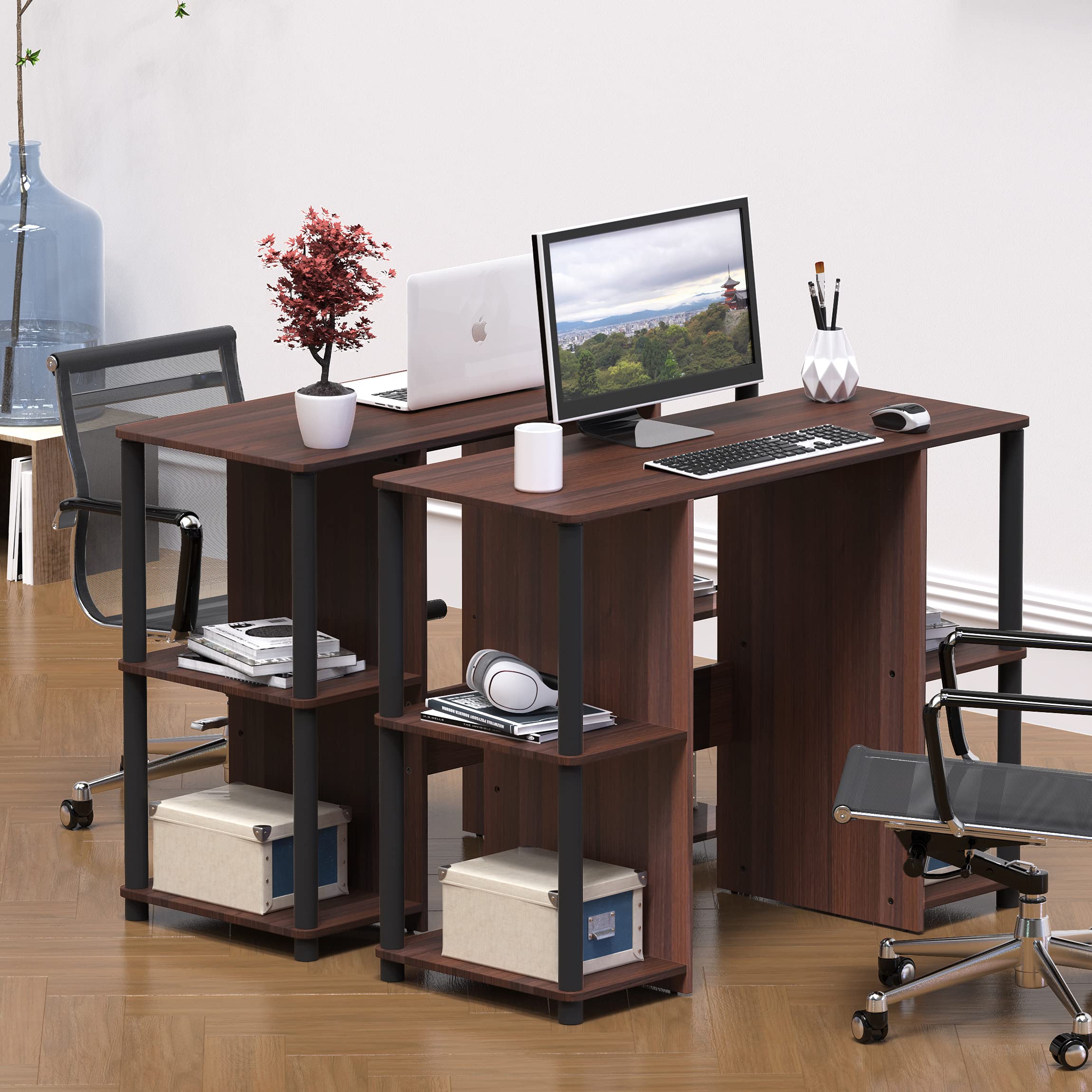 SHW 38-Inch Home Office Wood Desk with Double Sided Shelves, Cherry