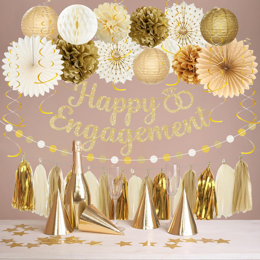 Roetyce Engagement Party Decorations, Gold Glitter Happy Engagement Banner, Almost Married/Just Engaged Photo Background, Congratulations Wedding Bachelorette Backdrop Decor