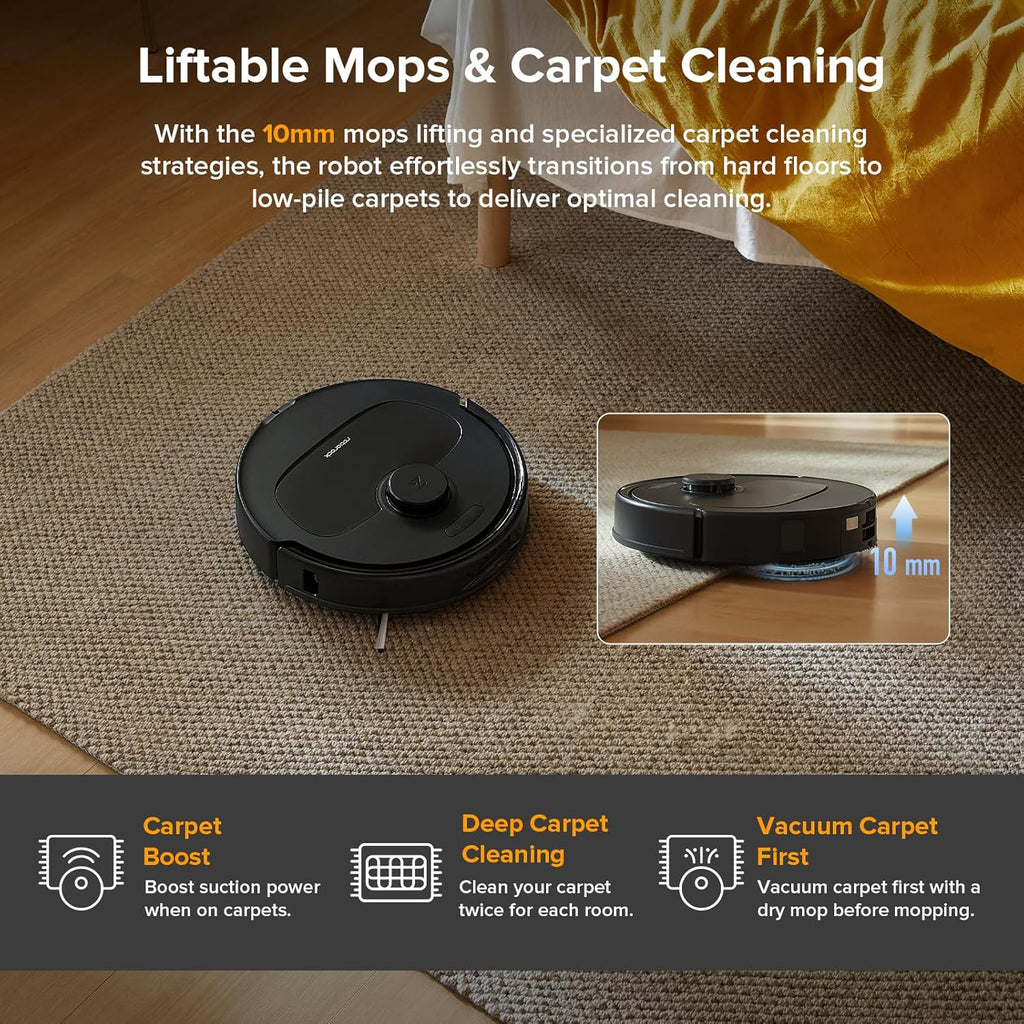 Roborock Qrevo Series Robot Vacuum & Mop - 8000Pa Suction, Smart Obstacle Avoidance, Auto Mop Washing, Black