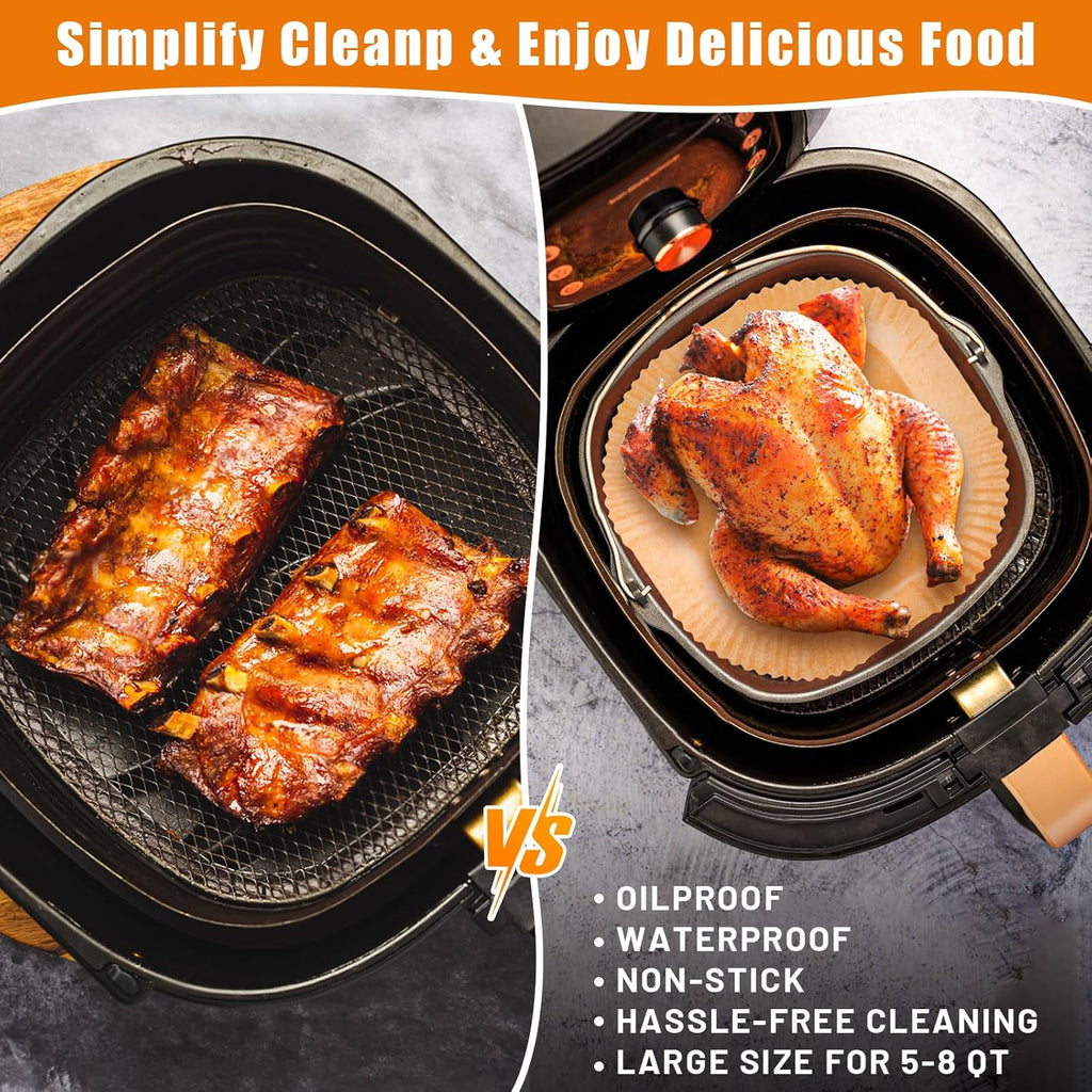 Air Fryer Liners 200PCS - Non-Stick 9 Inch Unbleached Parchment Paper for 5-8QT Air Fryers | Perfect for Baking & Roasting