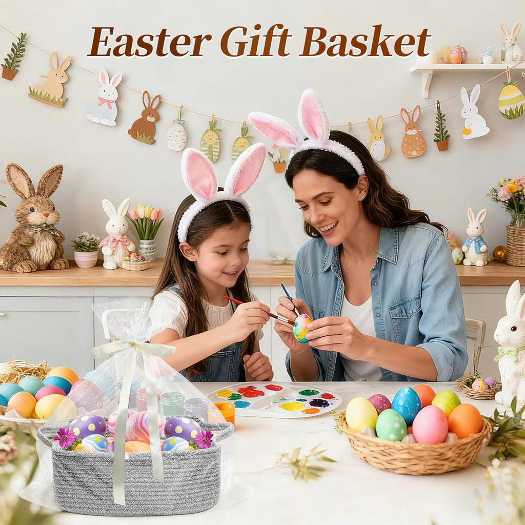 Skiennix Empty Gift Basket for Kids - Stylish Grey Woven Storage Basket | 13 x 10 x 5 Inches