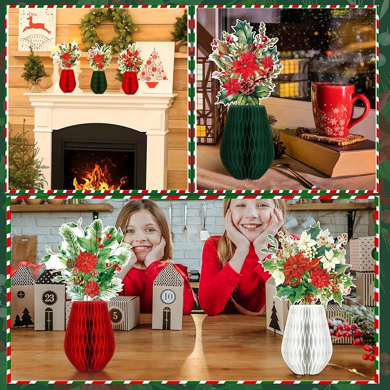 9 Pcs Christmas Poinsettia Honeycomb Centerpieces - Red Holiday Flowers, Variation of THIS listing