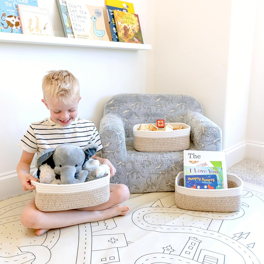 NaturalCozy Storage Baskets - 3 Pack Cotton Rope Woven Bins for Organizing | Ideal for Nursery, Bathroom, Closet