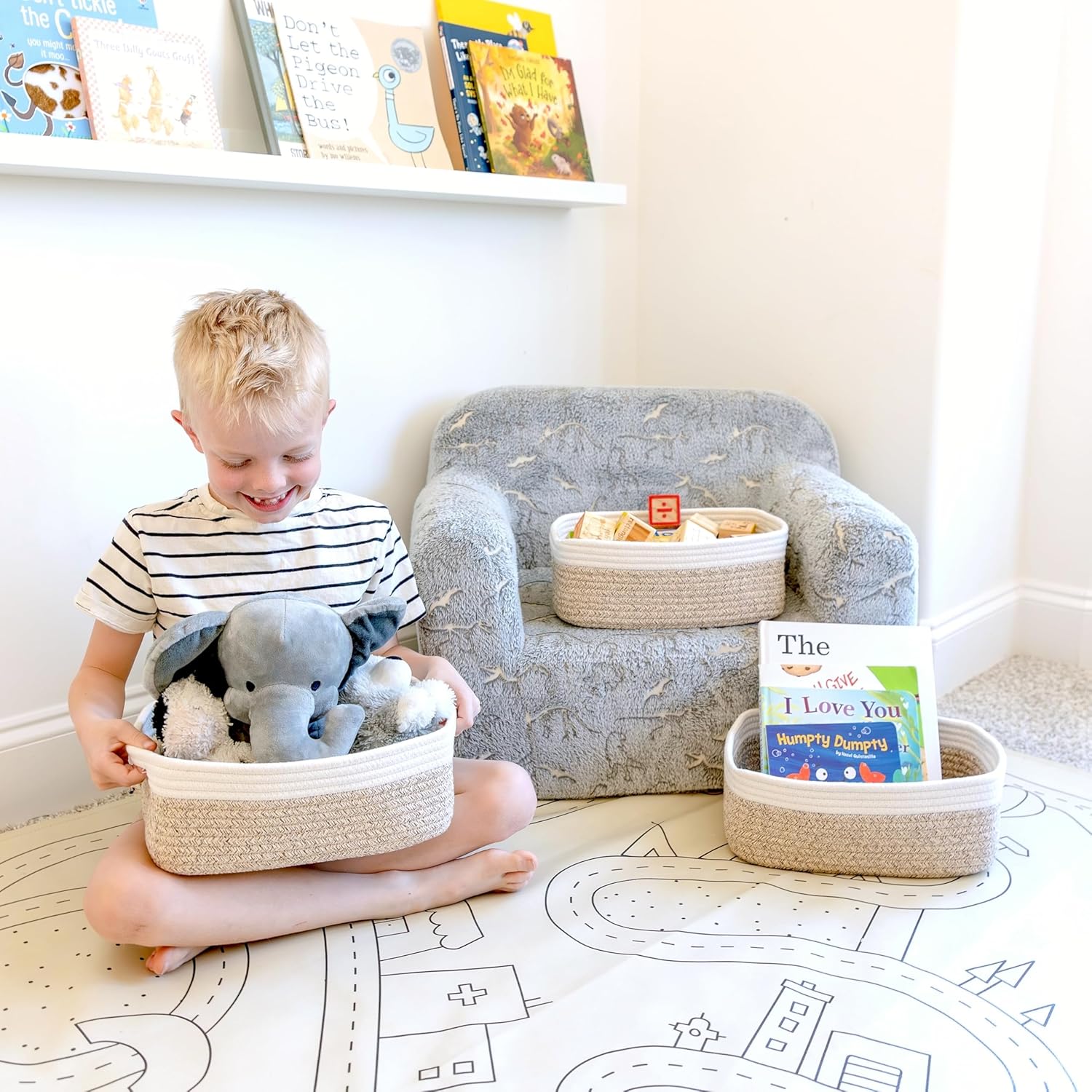 NaturalCozy Storage Baskets - 3 Pack Cotton Rope Woven Bins for Organizing | Ideal for Nursery, Bathroom, Closet