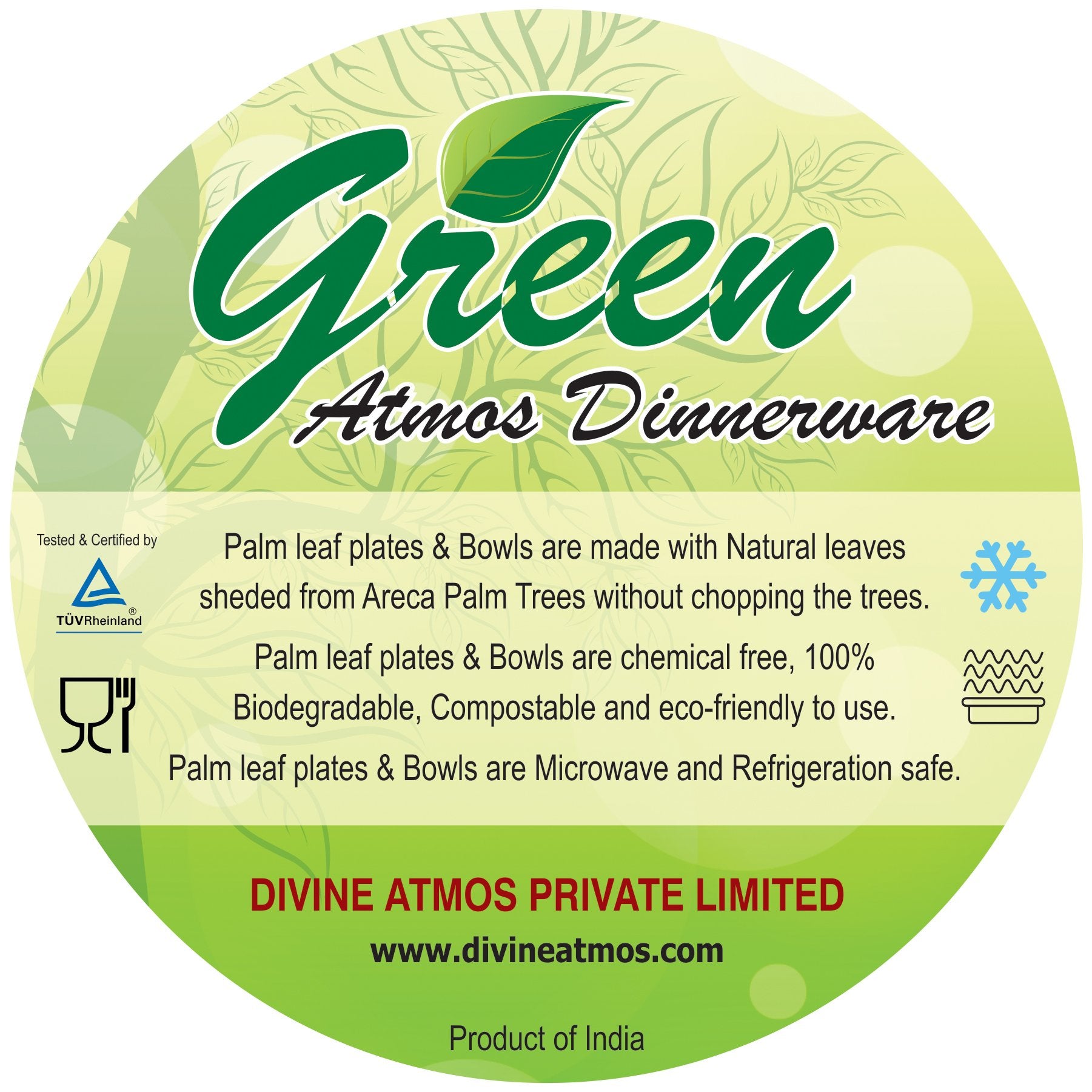 Atmos Green 100 pack 10" Square Palm Leaf Dinner Plate Compostable disposable premium heavy duty Eco-Friendly Microwave Refrigeration safe Bamboo like Wedding Events Party