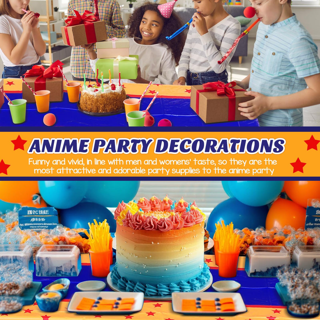Oudain 3 Pcs Anime Theme Tablecloth 108 x 54 Inches Cartoon Table Covers Yellow Blue and Red Stars Print Table Cloth for Birthday Party Decoration