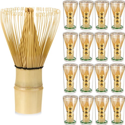 LemonRoad 16 Pcs Matcha Whisk Bulk 100 Prong Bamboo Whisk for Matcha Powder Traditional Japanese Chasen Handcrafted Organic Bamboo Stirrer Mixer Brush Authentic Ceremonial Tea Preparation Starter