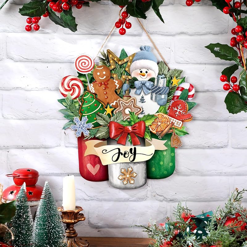 Snowman Christmas Welcome Door Hanger - Rustic Outdoor Front Door Sign (Variation: Snowman)