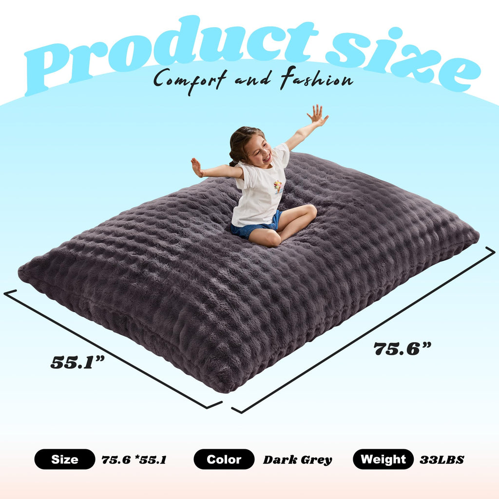 Hobestluk 3 in 1 Bean Bag Chair Giant Bean Bag Chairs for Adults with Bubble Cover Convertible Bean Bag Floor Cushion with Machine Washable Cover for Living Room (Bubble Dark Grey)