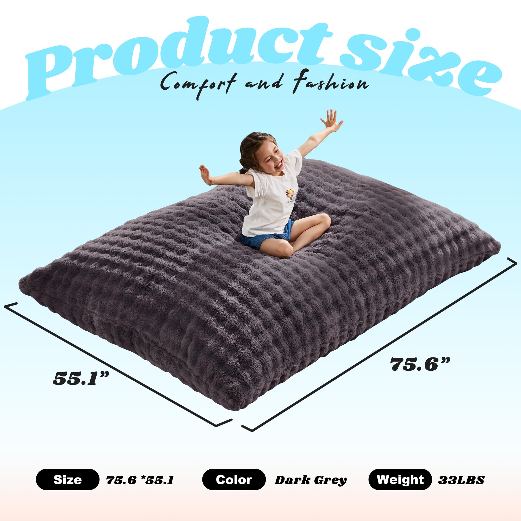Hobestluk 3 in 1 Bean Bag Chair Giant Bean Bag Chairs for Adults with Bubble Cover Convertible Bean Bag Floor Cushion with Machine Washable Cover for Living Room (Bubble Dark Grey)