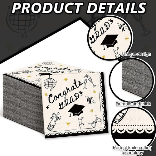 FYSUIMU Graduation Cocktail Napkins - 50 Pcs 3-Ply Disposable Paper for Grad Party Celebrations