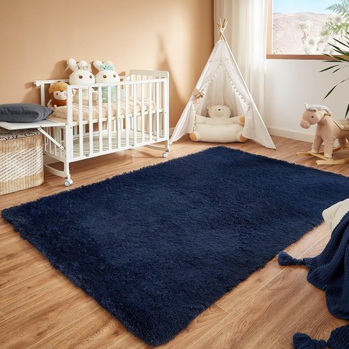 Floralux Area Rugs - Fluffy Dark Blue Shag Carpet for Bedroom & Living Room | 4x6 Size, Perfect for Kids' Rooms