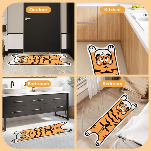Area Rugs for Bedroom 1.3' X 3.9', Washable Cat Irregular Shaped Rug Cute Carpet Kid Funny Cartoon Rugs, Room Decor Cat Dog Shaped Pet and Children Entryway Rug (Tiger Skin)