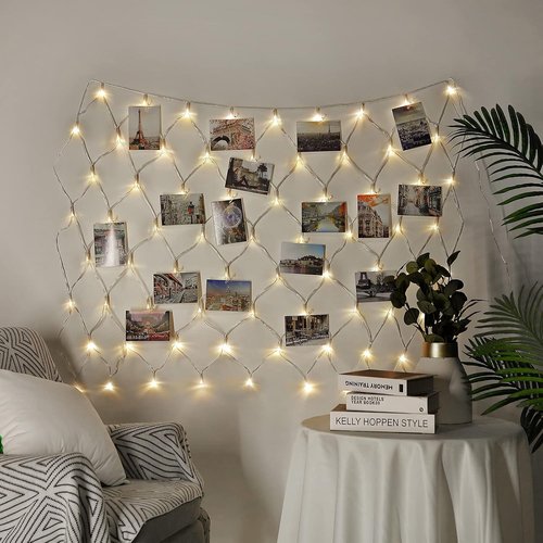 Hiboom Christmas Fairy Lights - LED Photo Clips String Lights | 8 Modes, Battery Operated, Warm White (3.3 x 3.3 ft)