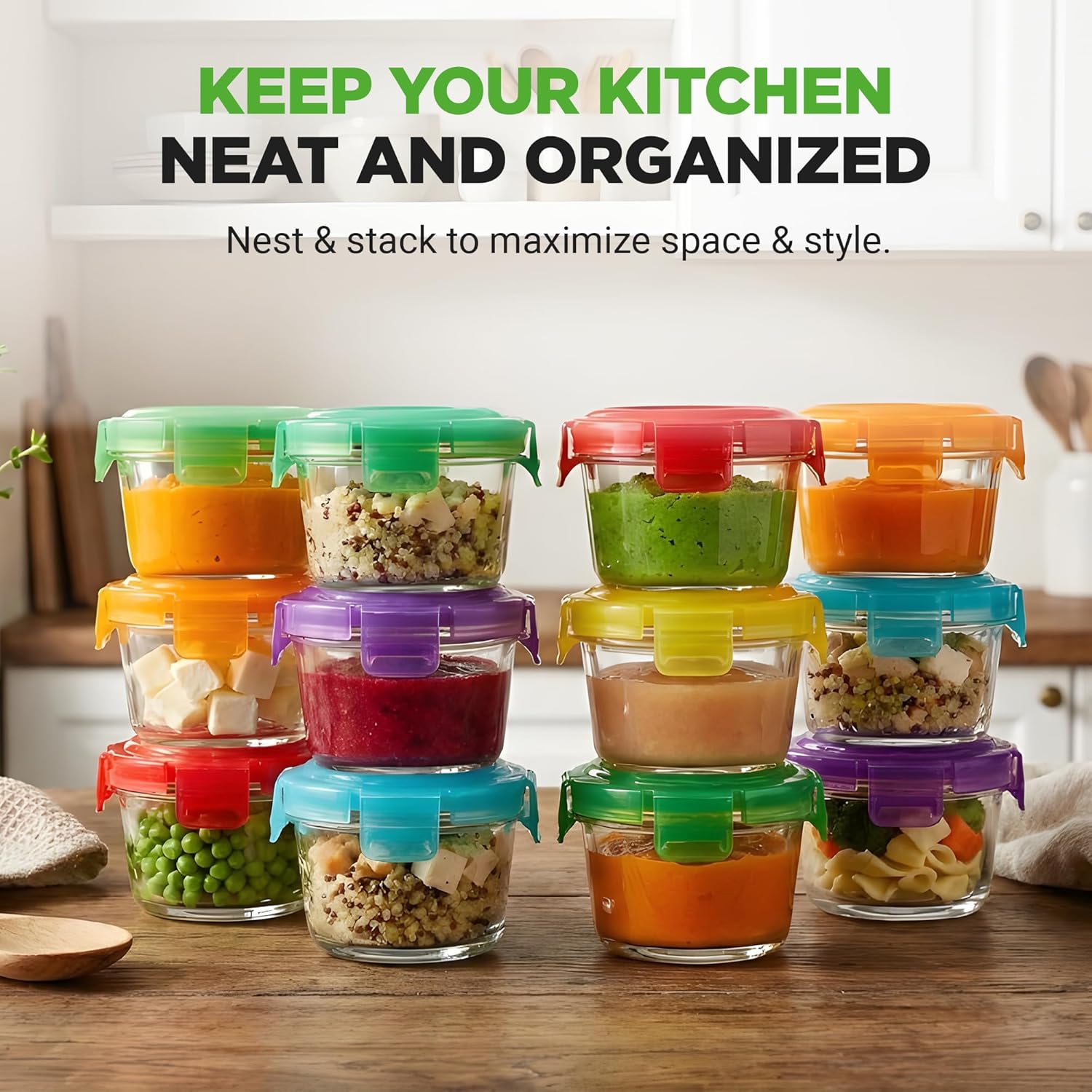 NutriChef 24-Piece Glass Food Storage Containers Set - Stackable, Microwave & Dishwasher Safe, 4.48oz