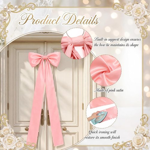 Crowye 13 Pcs Large Pink Bow Decor Set - Giant 71x20 Satin Ribbon Bow & 12 Small 6" Bows for Parties