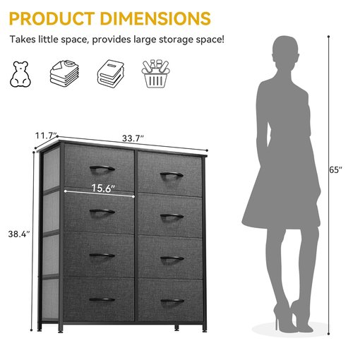 DWVO Fabric Dresser - 8 Drawer Chest for Bedroom or Living Room Storage Solutions