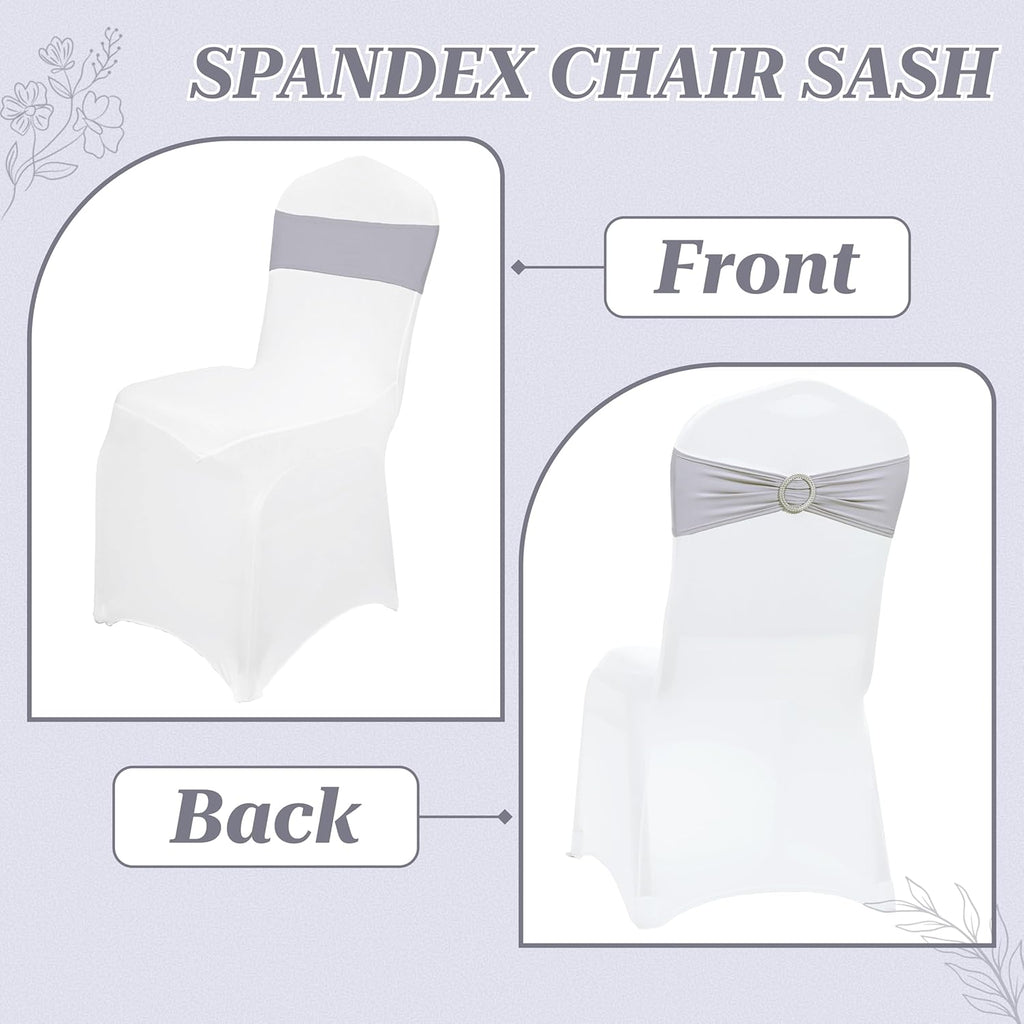 MDS Premium Stretch Chair Sashes - Pack of 10 Elastic Covers with Buckle Slider | Light Silver for Weddings & Events