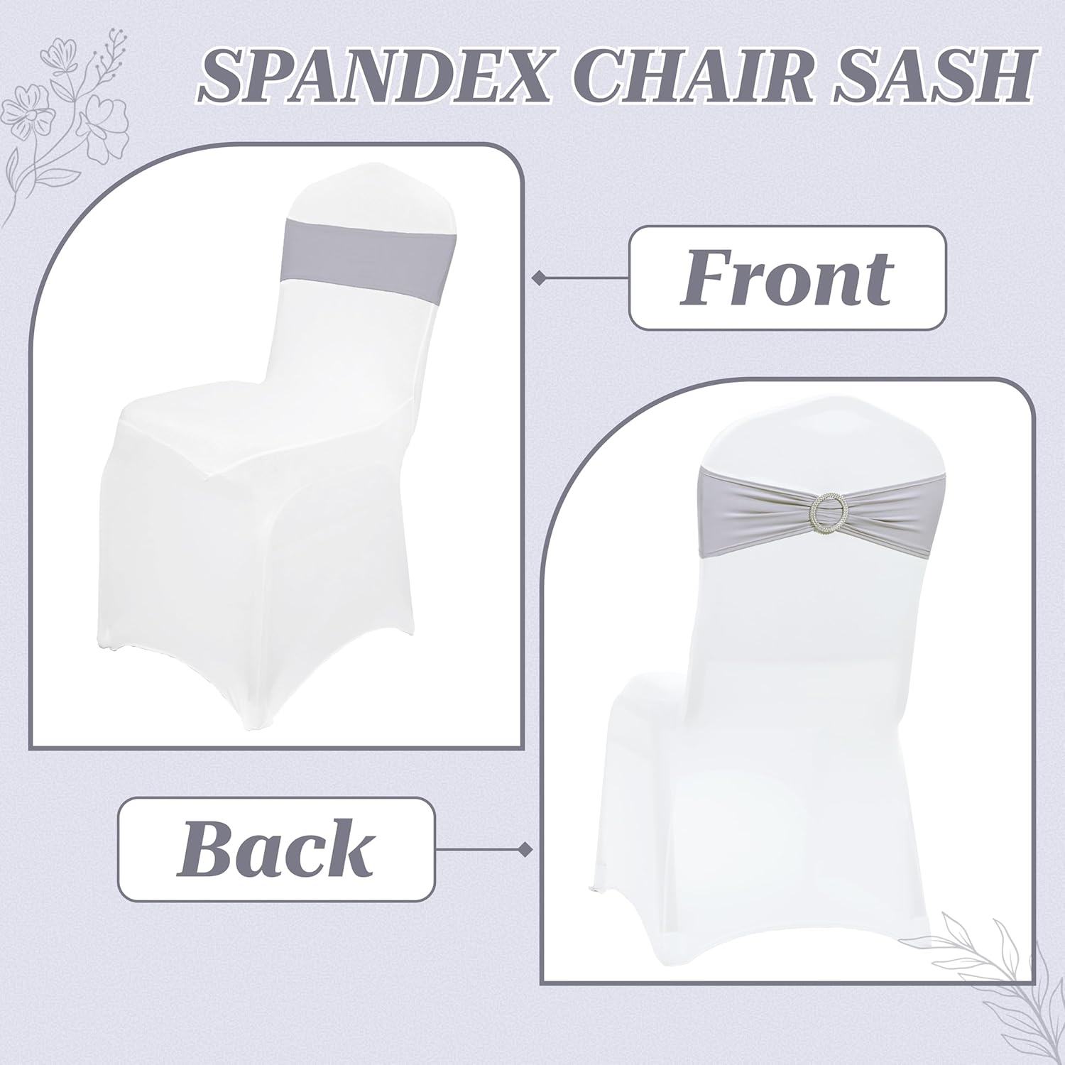 MDS Spandex Chair Sashes - Premium Stretch Covers with Buckle Slider | Universal Fit for Weddings & Events - Light Silver (Pack of 75)