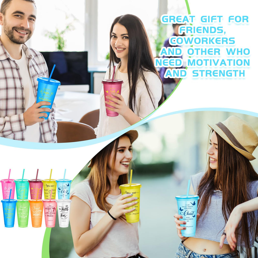 Uiifan 50 Pcs Christian Gifts Cups Bulk for Women, 24oz Bible Verse Christian Tumblers with Lids and Straw, Religious Church Gifts for Mother's Day (Bright Color,Bible)