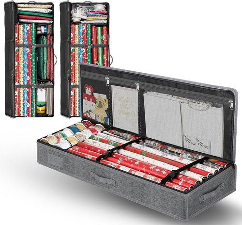 Christmas Wrapping Paper Storage - 30 Roll Organizer | Waterproof & Stain-Resistant, 35.43” Gray