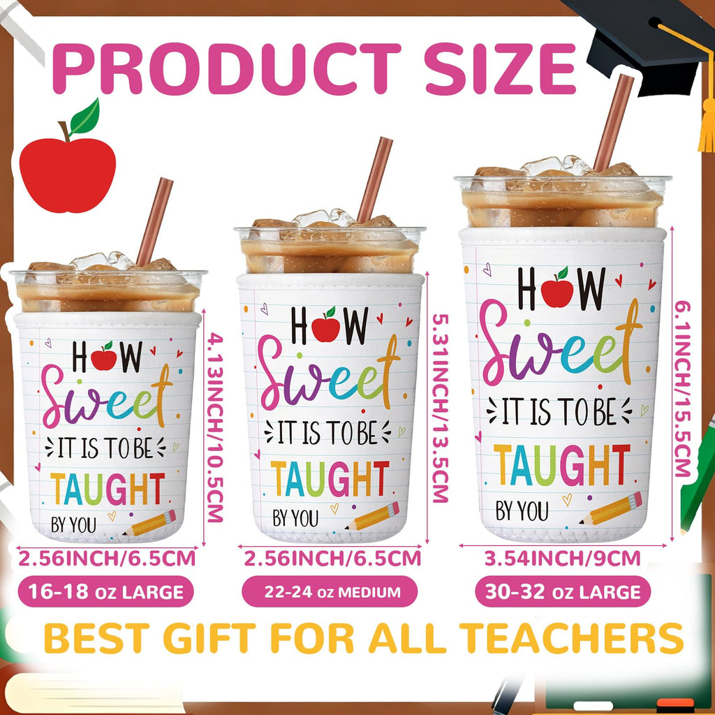 FoldTier 3 Pcs Teacher Appreciation Gifts Reusable Iced Coffee Sleeves Teachers Coffee Sleeves for Iced and Hot Drinks Gifts for End of School Year Graduation(Sweet)
