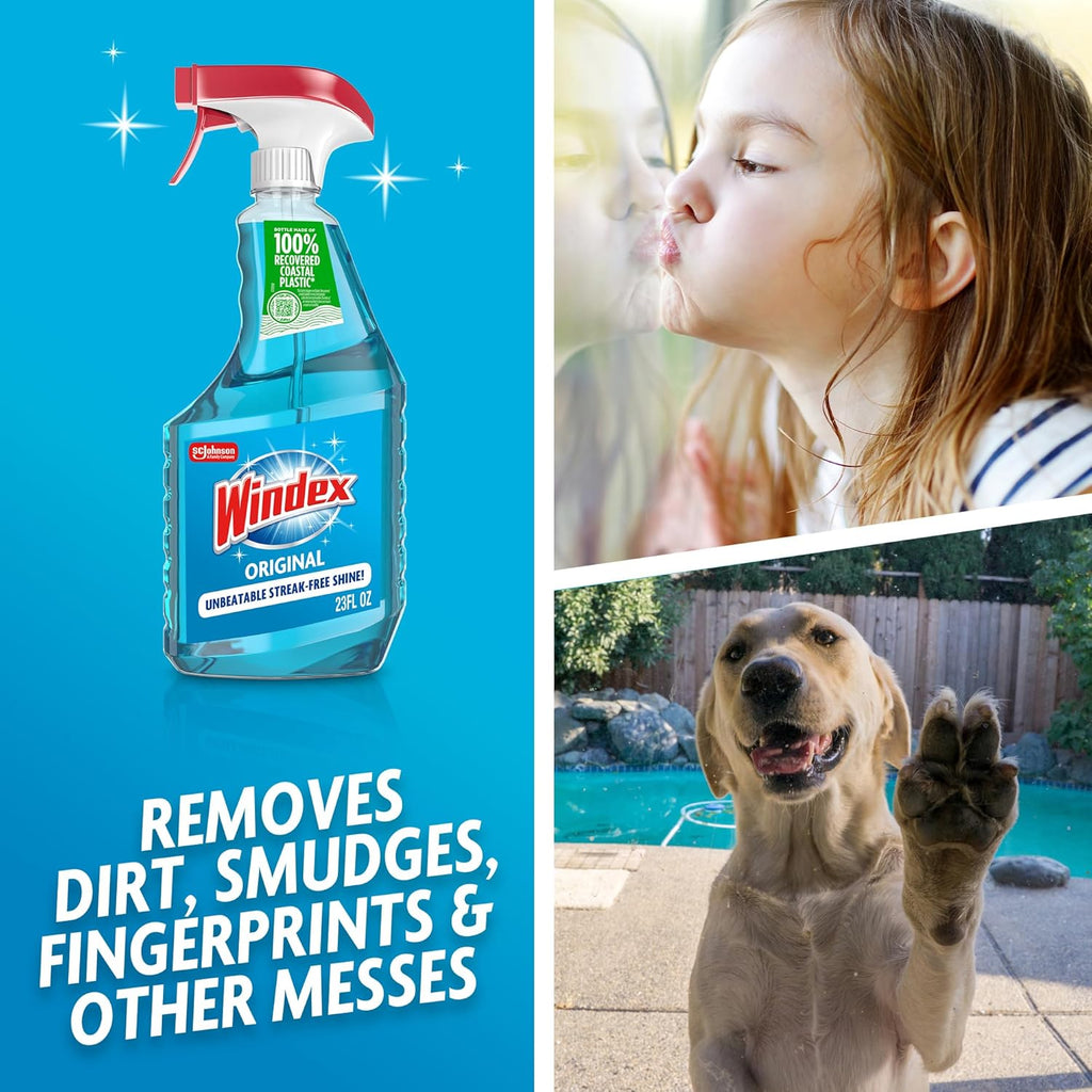 Windex Glass Cleaner Spray - Prevents Leakage & Breakage | Original Blue Scent, 23 Fl Oz