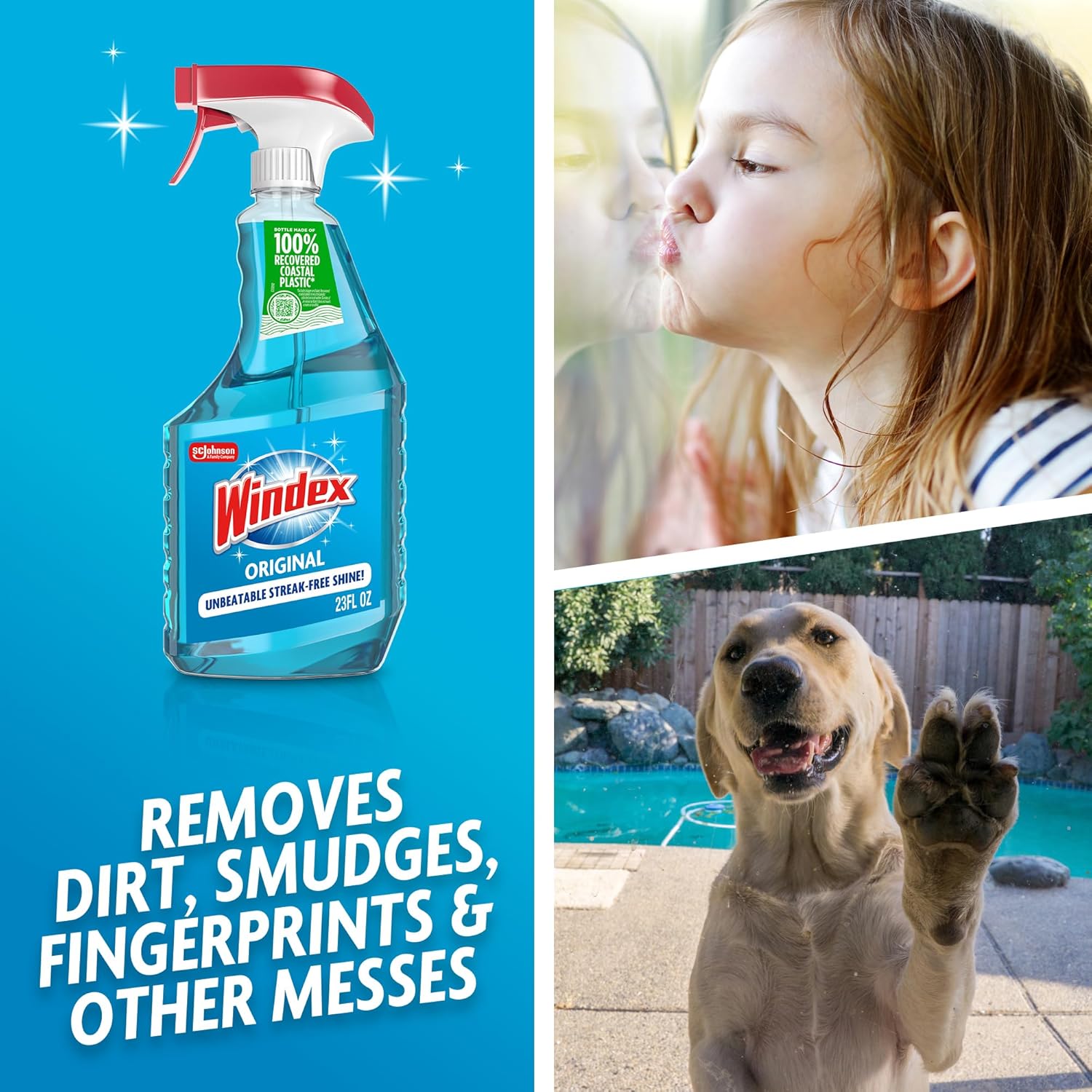 Windex Glass Cleaner Spray - Prevents Leakage & Breakage | Original Blue Scent, 23 Fl Oz (Pack of 2)