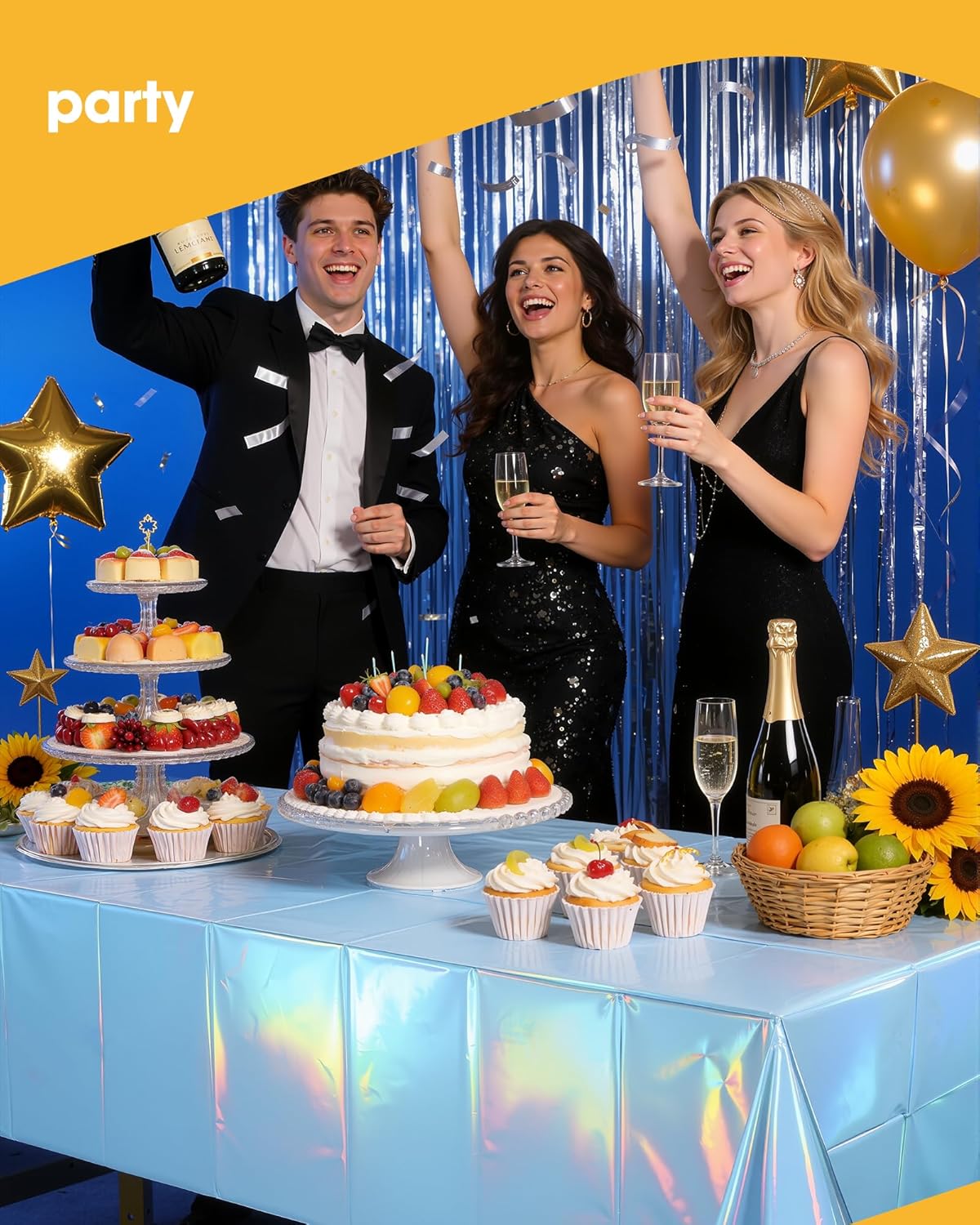 Niuara Iridescent Blue Tablecloths - 4 Pack Disposable 54" x 108" for 6FT Tables | Perfect for Parties & Gatherings