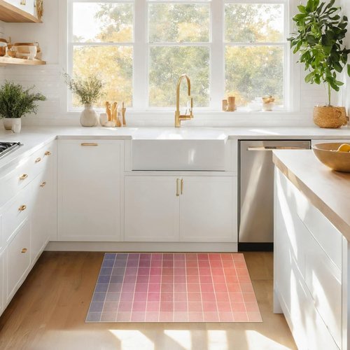 **Regine Switzerland Mid Century Modern Ombre Pink Checkered Rug - Washable 2x3 Small Area Rug for Entryway & Kitchen**
